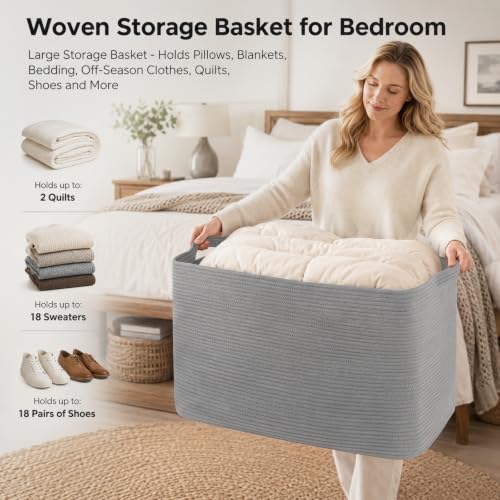 OIASKET 108L Extra Large Blanket Basket Living Room, 24.8" x 16.2" x 16.2" - color: Light Grey, size: 24.8" x 16.2" x 16.2"