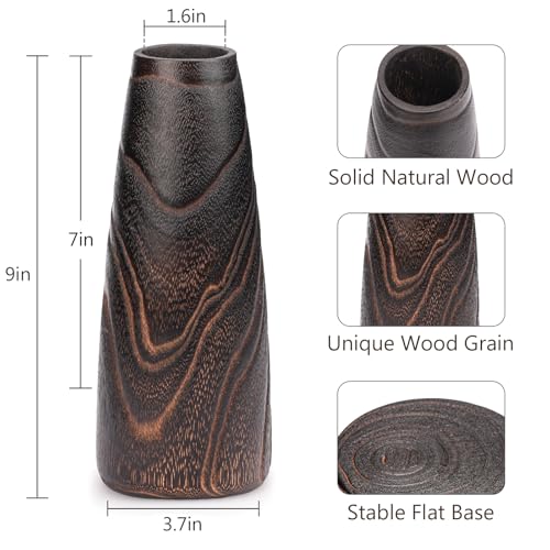 Wood Vase for Dried Flowers – 9 Inch Paulownia Wooden Decorative Vase - color: Brown, size: 9 Inch