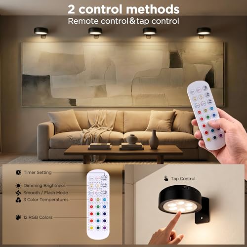 4-Pack Picture Lights for Wall, Rechargeable Wireless Poster Lights, Black - color: Black