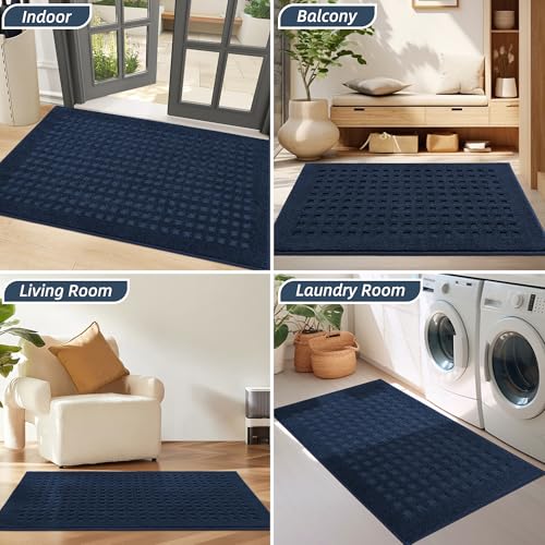 BEQHAUSE Dirt Trapper Door Mats 20"x32", Non Slip Washable, Navy Blue - color: Navy Blue, size: 20" X 32" (Rectangular)