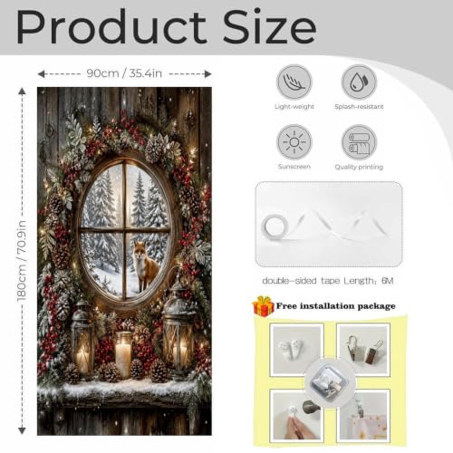 Winter Window Fox Scene Door Curtain 70 X 35.4 Inch, Privacy Door Cover Decorative Room Divider Curtain Hanging Doorway Window Panel for Bedroom Living Room Bathroom Office Home Decor - color: Winter Window Fox Scene