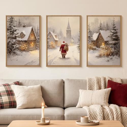 Celestdeco Large Christmas Santa Claus Framed Canvas Wall Art Set-16"x24"x3 - color: Christmas Santa Claus Wall Art, size: 16"L x 24"W