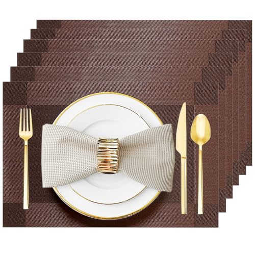 Brown Vinyl Placemats Set of 6, Heat Resistant Table Placemats - color: Brown