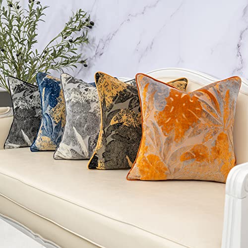 Yangest Grey Leaf Rectangle Pillow Cover Cut Velvet Cushion Cover Luxury Modern Pillowcover for Couch Living Room Bedroom,12x20 Inch - color: Grey, size: 20" x 12" (Pack of 1)