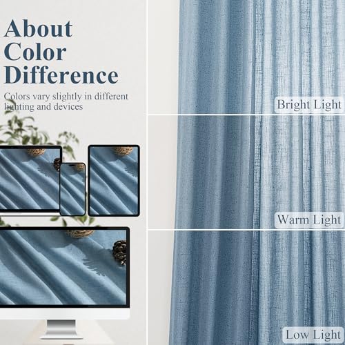 BOODII Linen Curtains 120 Inch Long 10ft for Living Room Blue 2 Panels - color: Blue, size: 52"W x 120"L (Pack of 2)