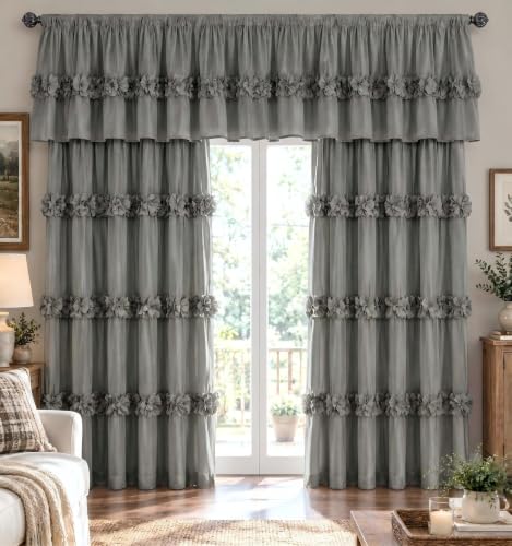 HIG 2 Pack Gray Ruffle Handcrafted Window Valances, 42"x18" - color: Grey, size: 42"W x 18"L (Pack of 2)