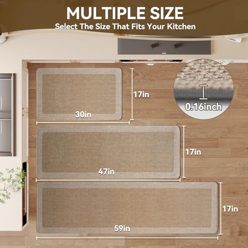 Kitchen Rugs Non Slip Rubber Backing Kitchen Mat 17"x47" Brown - color: Brown, size: 17"x47"