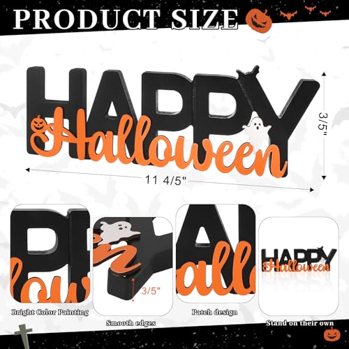 COCHIE Wooden Happy Halloween Sign, Ghost Decorations for Home, Office, Shelf, Mantel, Indoor, Wood J-o-lantern Pumpkin Decor, Black Orange Spooky Table Top Party Decoration (Happy Halloween) - color: Happy Halloween