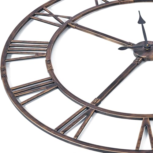 48 Inch Large Silent Wall Clock, Easy Assembly Roman Numeral Bronze - color: Bronze Metal Wall Clock, size: 48inch