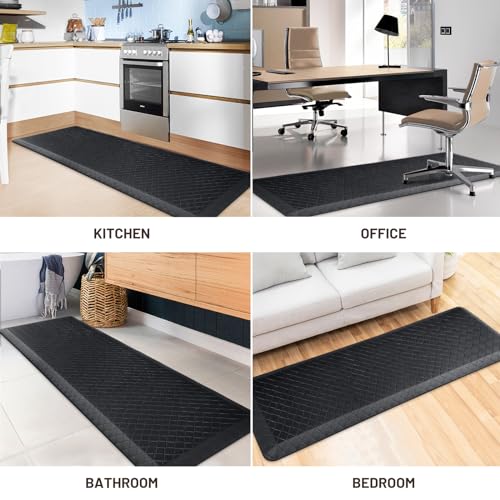 HappyTrends Kitchen Floor Mat - 4/5 Inch Thick Anti-Fatigue Kitchen Rug - color: Black, size: 72"L x 22"W x 0.8"Th
