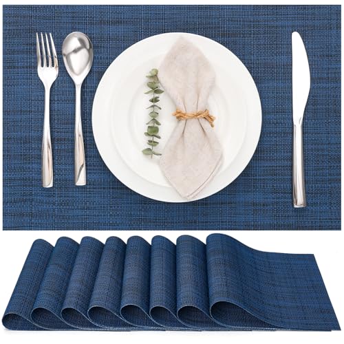Myir JUN Placemats Set of 8 Kitchen and Dining Table Placemats - color: Dark Blue, size: Set of 8