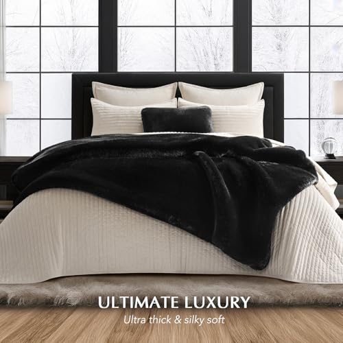 EverGrace Faux Chinchilla Fur Throw Blanket, 60"x80", Black Noir Mink - color: Black Noir Mink, size: 60"x80"