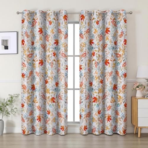 Fall Curtains 96 Inches Long, Fall Leaves Room Darkening Decor - color: Fall Leaves, size: 52"W x 96"L (Pack of 2)