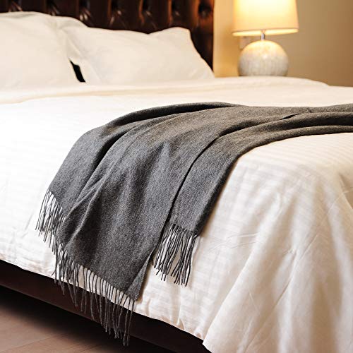 CUDDLE DREAMS Premium Cashmere Throw Blanket with Fringe (Gray) - color: Gray