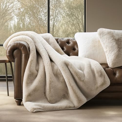 EverGrace Faux Chinchilla Fur Throw Blanket, 60"x80", Birch Mink - color: Birch Mink, size: 60"x80"