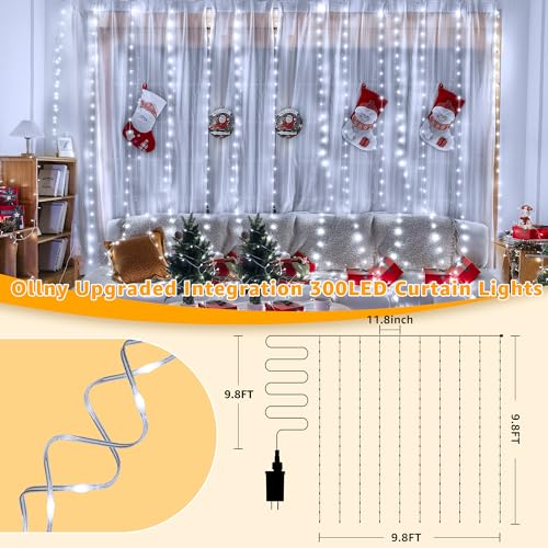 Ollny Curtain Lights 300LED 9.8ftx9.8ft, Connectable IP67 Waterproof - color: Cool White, size: 9.8 ft