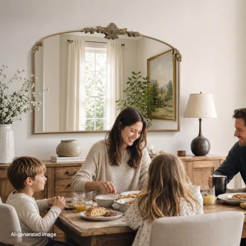Besdomus Vintage Large Arched Mirror: 48x33 Antique Gold Wall Mirrors - size: 33"L x 48"W