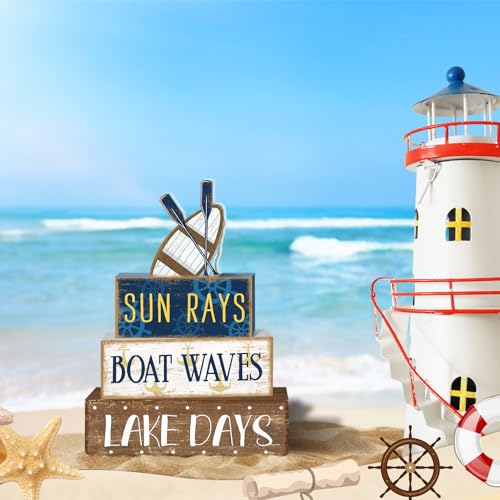 Britimes Tiered Tray Decor Set, 4 Pack, Wooden, Lake Boat - style: Boat