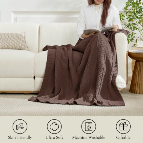 Amélie Home Chenille Knit Throw Blanket, Dark Brown 50"x60" - color: Dark Brown, size: 50" X 60"
