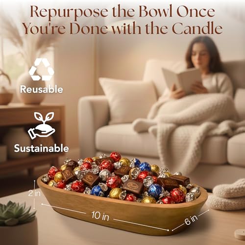 Dough Bowl Candle Co. Large Candle in English Garden - 6x10 20 Oz. Big Aromatherapy Decor, Rustic Centerpiece for Home Decoration, Wooden Candle Bowl for Coffee Table, Multi Wick Doughbowl Boat - size: 3-Wick