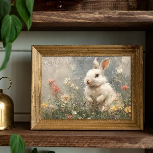 Easter Bunny Vintage Wall Art Classical Rabbit Canvas Oil Painting Poster Elegant Spring Wildflower Meadow Pastel Decor Watercolor Colorful Floral Art Pictures Farmhouse Bathroom Wall Decor - 8x10 Unframed - color: Rabbit 21, size: 10"L x 8"W