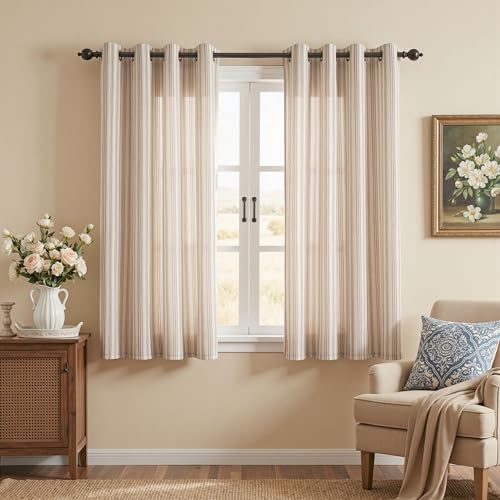MYSKY HOME Taupe Striped Linen Curtains for Bedroom 63 Inches 2 Panels - color: B-taupe, size: 52"W x 63"L (Pack of 2)