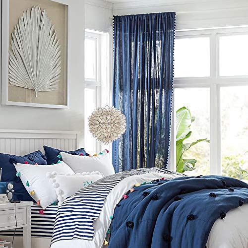 Pom Pom Blue Sheer Curtains for Bedroom 52x63" Kids Room Window Drapes Navy - color: Classic Blue, size: 52"W x 63"L (Pack of 2)