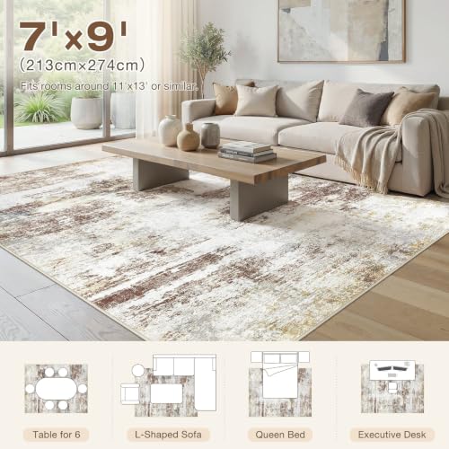 7X9 Area Rugs Washable Modern Abstract Non-Slip Large Rug for Living Room - color: Red Brown, size: 7' x 9' (Rectangular)