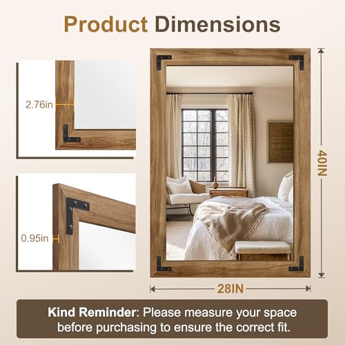 AMOISE Farmhouse Bathroom Vanity Mirror 40"x28" Vintage Rustic Wall Mirror - size: 40"L x 28"W
