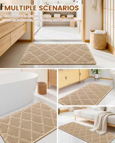 Smiry Waffle Bath Mat 30x20, Soft Absorbent Non Slip Bathroom Rug with Tassels, Machine Washable Quick Dry Bath Mat for Bathroom Floor, Tub, Shower, Home Decor Accessories, Brown