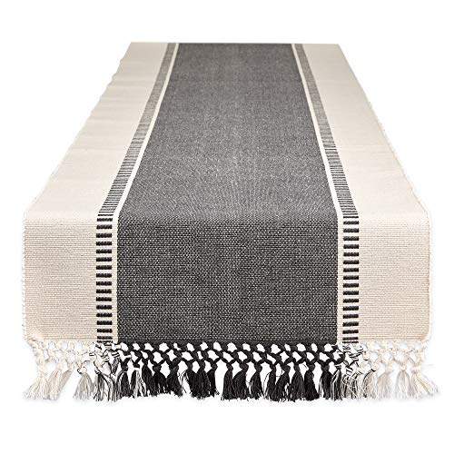 DII Dobby Stripe Table Runner, 13x72, Mineral Gray & Cream Background - color: Mineral Gray, size: 13x72"