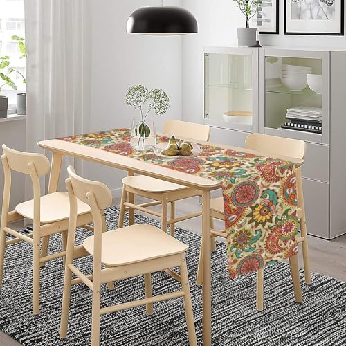 Bohemian Paisley Floral Table Runner, Retro Abstract Flower Pattern Boho Table Runner for Dining Kitchen Home Banquet Cafe 13x36in - color: Paisley-2, size: 13x36in