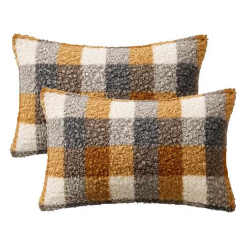 MIULEE Fall Plaid Pillow Covers Boucle Yellow Blue 12x20 Set of 2 Lumbar - color: Yellow Blue, size: 20" x 12" (Pack of 2)