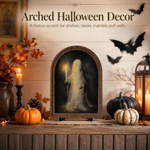 Halloween Candle Ghost Arched Wood Frame Decor, Gothic Moody Wall Art - color: Color 23