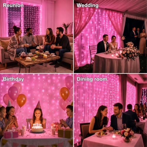 HXWEIYE 300LED Fairy Curtain Lights, 9.8x9.8Ft USB, Remote, 8 Modes & Timer - color: Pink, size: Standard – 1 Pack