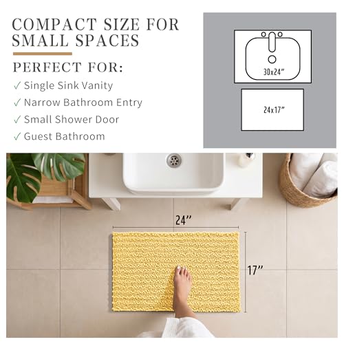 Yimobra Bathroom Rugs Non Slip Washable - Ultra Soft Absorbent Chenille Bath Mat, Quick Dry Shaggy Floor Carpet for Tub Shower, Yellow Home Decor Accessories, 24x17 Inch - color: Yellow, size: 24" X 17"