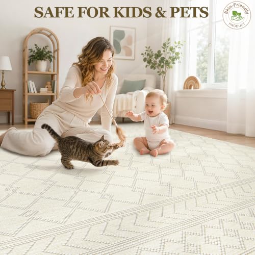 9x12 Area Rug For Living Room, Washable Beige Rugs Non Slip Low Pile - color: Beige, size: 9' x 12' (Rectangular)