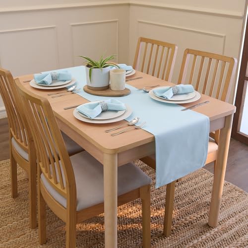 Encasa XO Table Runner, Cotton Canvas Dining Runner 13"x72" - color: Ice Blue, size: 13x72 in