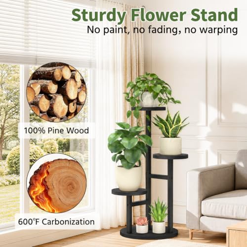 LASZOLA Wood Small Plant Stand Table Indoor Tall with Lights, 3 Tier Black - color: Black with Light, size: 3 Tier