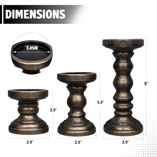 Candle Holder for Pillar Candle Set of 3, Farmhouse Wood Candle Holder, Rustic Wooden Candle Stand, Vintage Tall Candle Stand Decorative for Living Room, Table Centerpiece, Black Gold - color: Black Gold