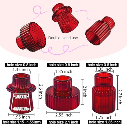 Glass Candlestick Holders, Taper Candle Holders, Set of 6, Red - color: Red, size: 6 PCS