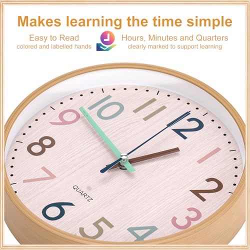 Qunclay Boho Classroom Wall Clock Colorful Fun 8 Inch Silent Non-Ticking