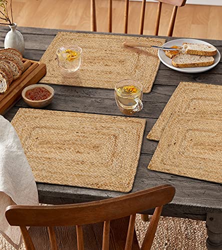 Ramanta Home Jute Braided Placemats Set of 4 13x19 Inches - Natural - size: 13x19 Inches