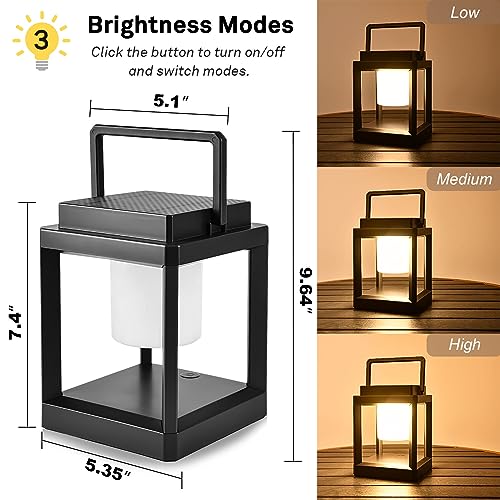 Solar Lantern Outdoor Table Lamp, Cordless Rechargeable Light