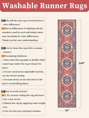 SERISSA 3x14 Washable Non Slip Boho Runner Rug for Hallway,Rust - color: Rust/Multi, size: 3' x 14' (Runner)