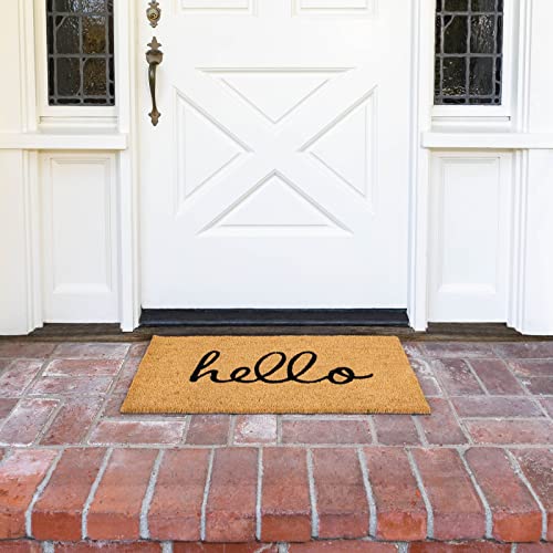 Juvale Hello Coconut Coir Doormat Outdoor Entrance - 17 x 30 in Brown Low Pile Rectangular - PVC Backing Outdoor Welcome Mat for Front Door & Patio - color: 17 X 30 in Brown Low Pile Rectangular