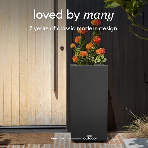 Veradek Block Series Pedestal Planter - Tall Rectangular Outdoor Planter - color: Black, size: 32"H x 15.5"W