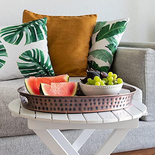 Monarch Abode Serving Tray with Handles – 17-Inch Hand Hammered Metal Platter for Living Room, Antique Copper Finish Large Ottoman Tray Accent for Coffee Table, Tea & Food Serving Dish for Party - color: Antique Copper, size: 17" x 13" x 2"