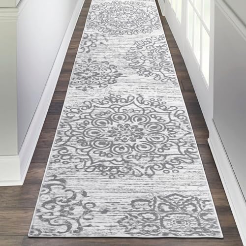 HEBE Hallway Runner Rug 2'x10', Washable Non Slip Kitchen Rug Runner - color: Grey, size: 2' x 10' (Rectangular)