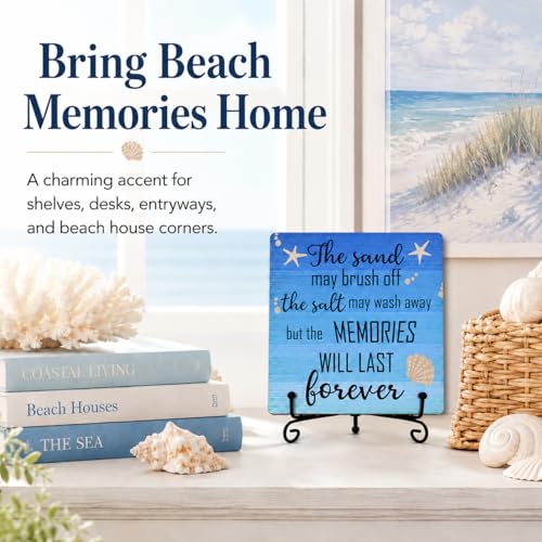 Beach Wood Sign with Stand, The Sand May Brush Off the Salt May Wash Away but Memories Will Last Forever, Ocean Theme Wooden Plaque for Coastal House Desk Shelf Table Decor-B15 - style: Memories Will Last Forever